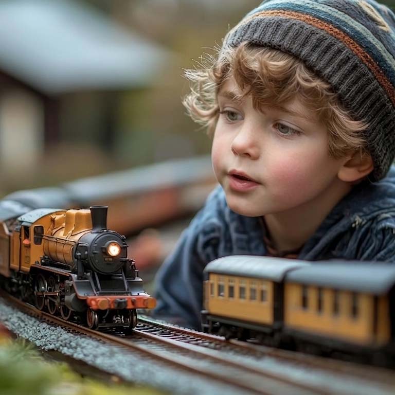 Child enjoying model trains at MMRC After School Railyard